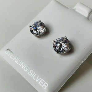 Sterling Silver Stud Earrings CZ Diamond 8mm